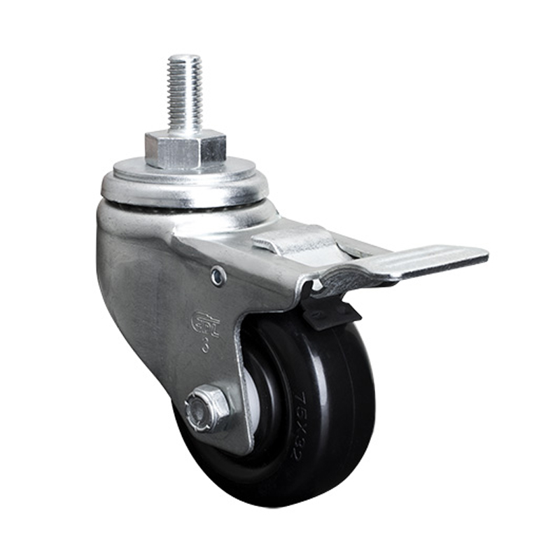 EDL Medium 3" 120kg Threaded Al. Dual Brake PU Caster 50143P-503-65