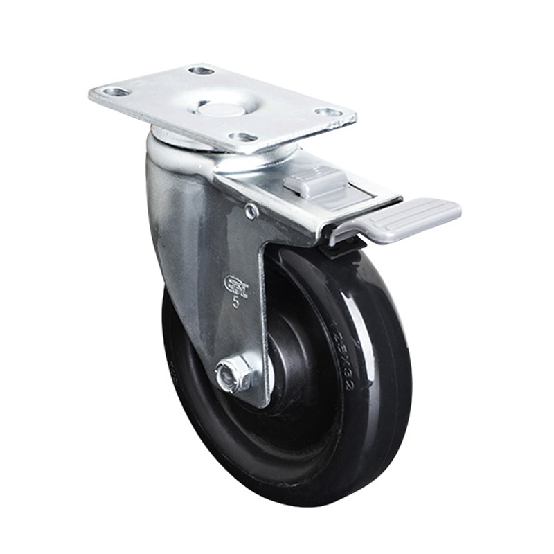 EDL Medium 5" 120Kg Plate Plastic Dual Brake PU Caster 50125H-505-65