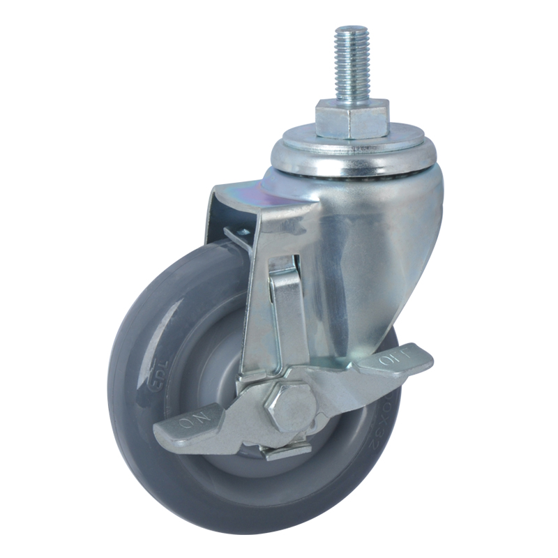 EDL Medium 4'' 150Kg Threaded Side Wheel Brake PU Caster 50144C-504-76/C