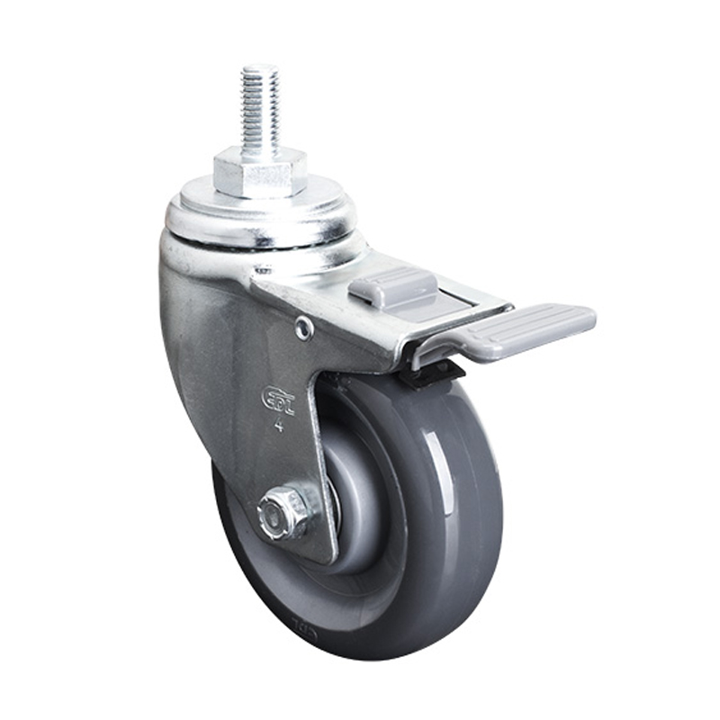 EDL Medium 4'' 150Kg Threaded Plastic Dual Brake PU Caster 50144H-504-76