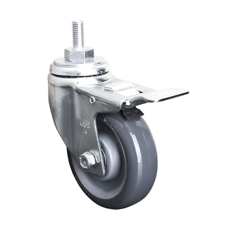 EDL Medium 4'' 150Kg Threaded Al. Dual Brake PU Caster 50144P-504-76