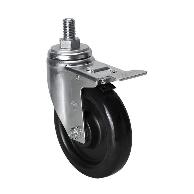 EDL Medium 5'' 140Kg Threaded Iron Dual Brake PU Caster 50145L-505-66