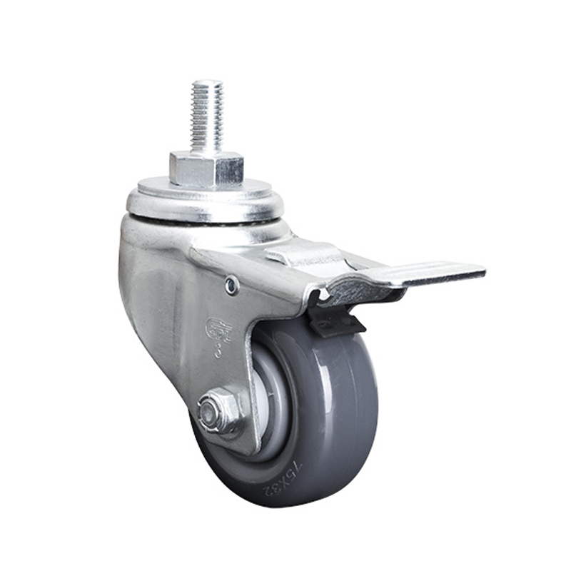 EDL Medium 3" 130kg Threaded Al. Dual Brake PU Caster 50143P-503-75