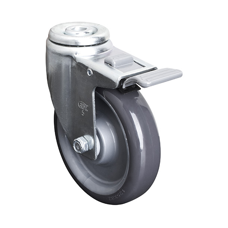 EDL Medium 5'' 130Kg Bolt Hole Plastic Dual Brake PU Caster50185H-505-75