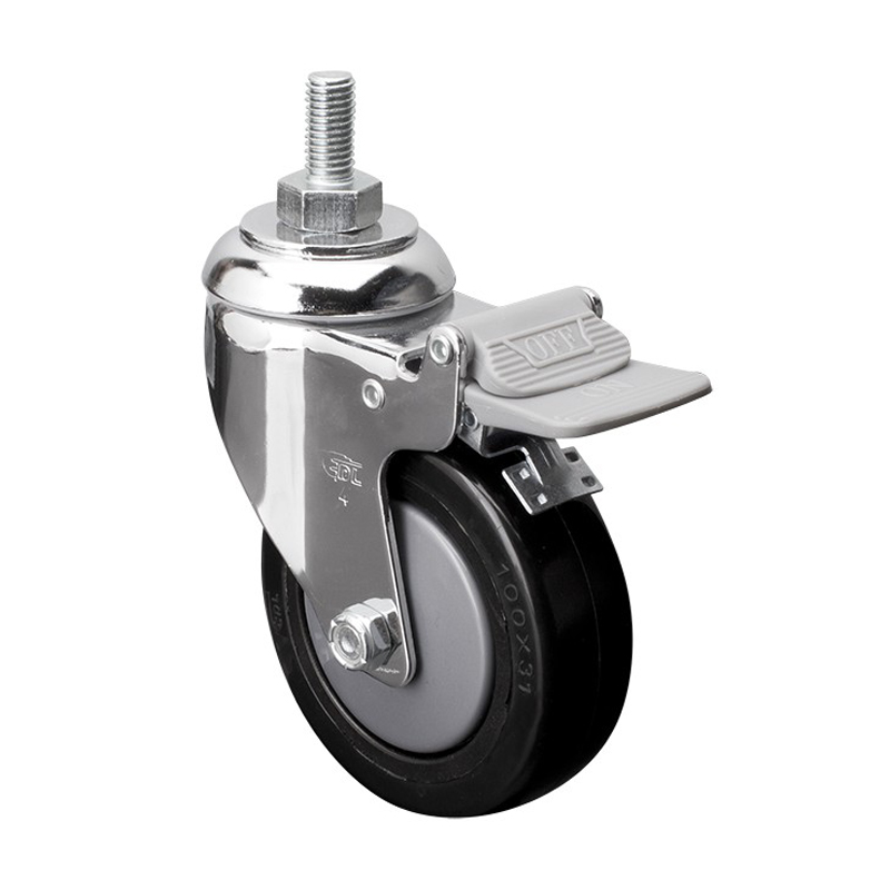 EDL Medium 4'' 110Kg Threaded Plastic Dual Brake PU Caster 57244H-574-67