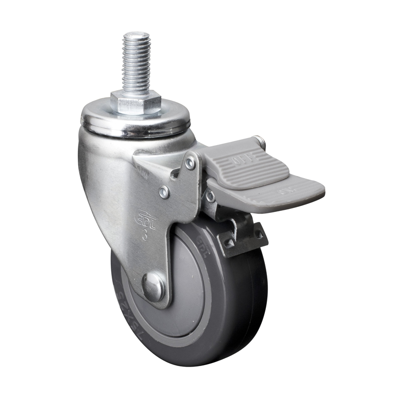 EDL Light 3'' 80kg Threaded Plastic Dual Brake PU Caster 37143H-373-77