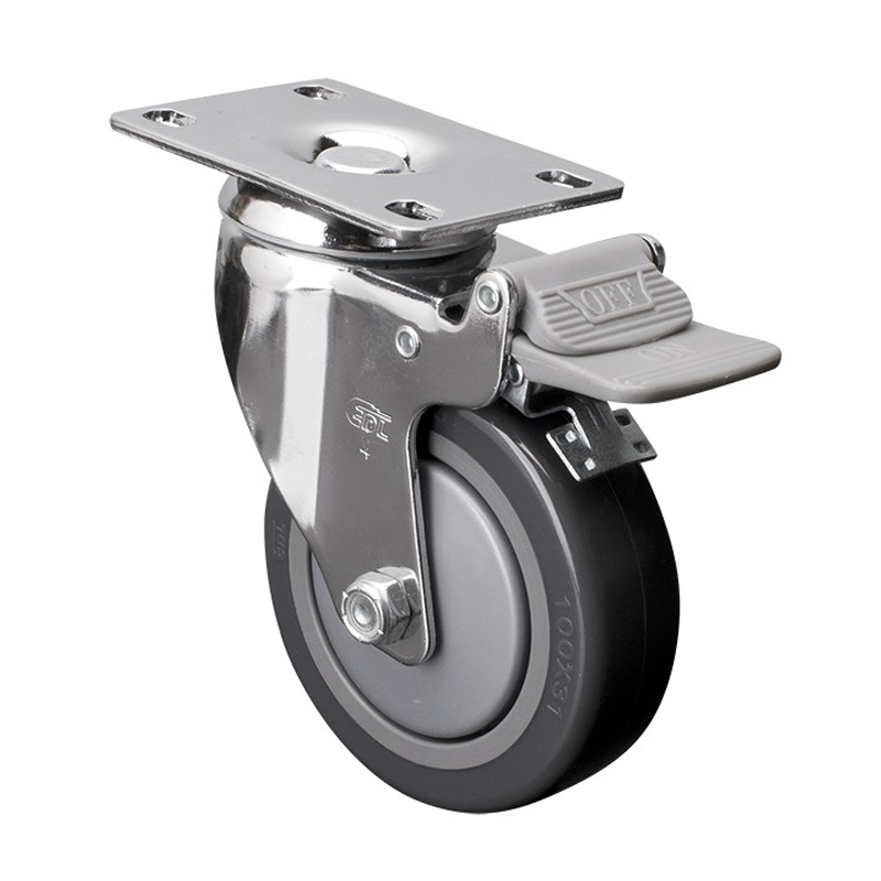 EDL Medium 4'' 130Kg Plate Plastic Dual Brake PU Caster 57224H-574-77