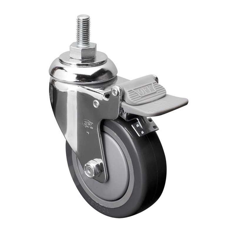 EDL Medium 4'' 130Kg Threaded Plastic Dual Brake PU Caster 57244H-574-77