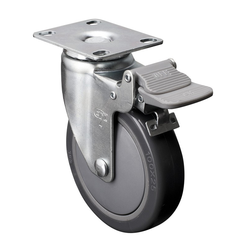 EDL Light 4" 80kg Plate Plastic Dual Brake PU Caster 37124H-374-77