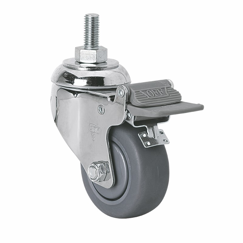 EDL Medium 3'' 110Kg Threaded Plastic Dual Brake TPE Caster 57243H-573-57