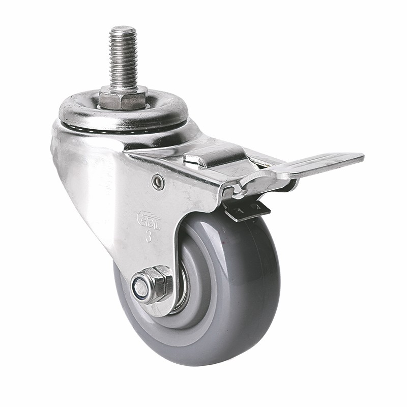 EDL Stainless Steel Medium3"150kg Threaded Brake PU Caster S54743L-S543-76