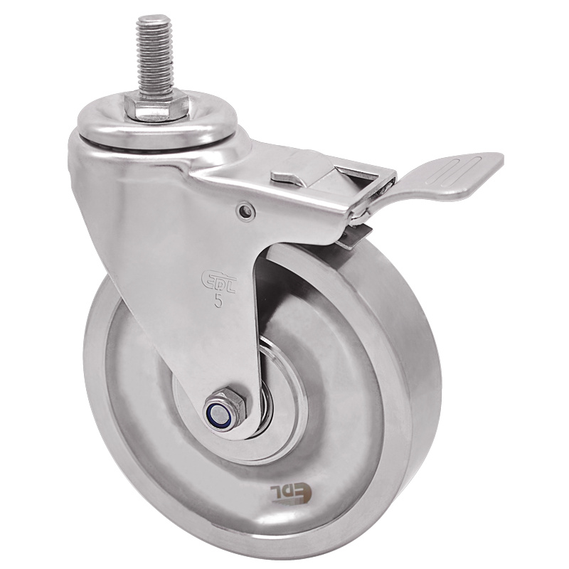 EDL Full-Stainless Steel Medium 5'' 150kg Threaded Brake Caster S54745L-S545-S6