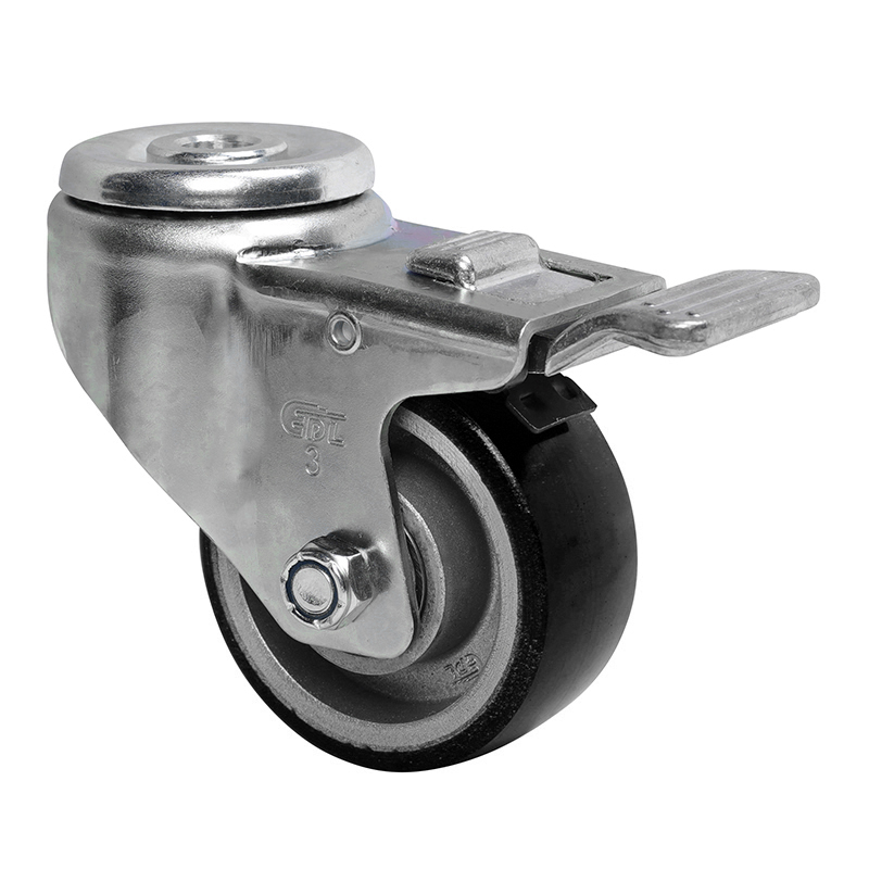 EDL Anti-electrostatic Medium 3" 150kg Bolt Hole Al. Dual Brake TPU Caster 50183P-A503-86A