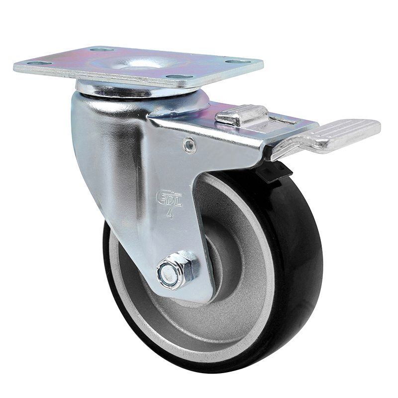 EDL Anti-electrostatic Medium 4'' 150kg Plate Al. Dual Brake TPU Caster 50124P-A504-86A