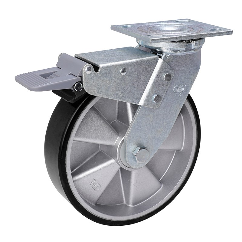 EDL Anti-electrostatic Heavy 8'' 500kg Plate Plastic Dual Brake TPU Caster73128H-A738-86A