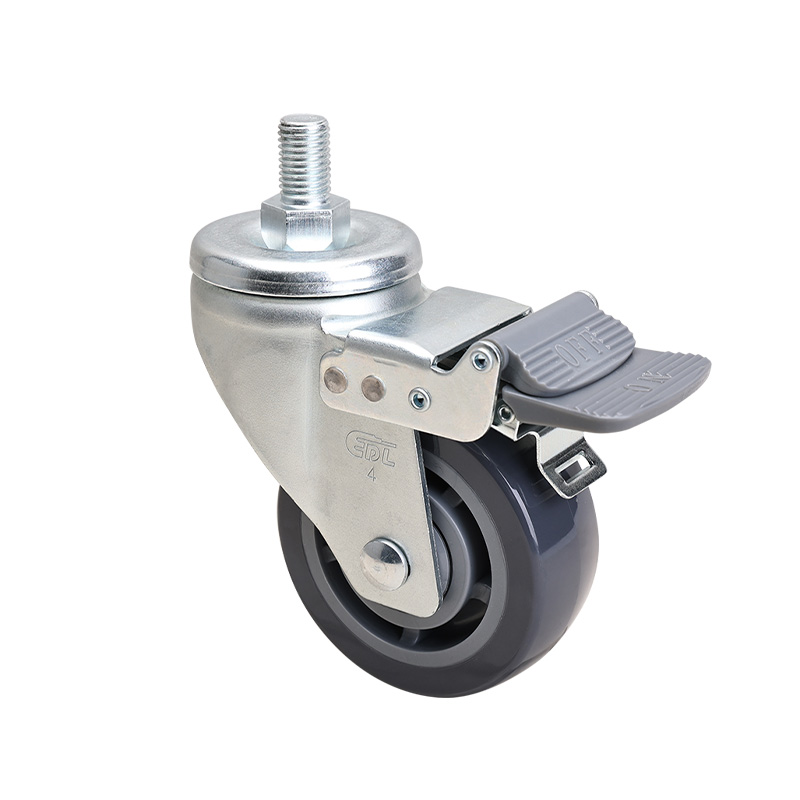 EDL Medium 4" 200kg Threaded Plastic Dual Brake PU Caster 66144H-664-76