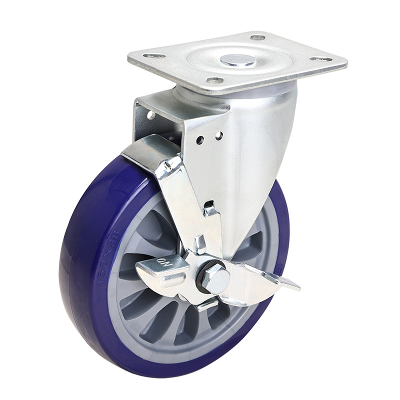 EDL Medium 6" 250kg Plate Side Wheel Brake TPU Caster 66126C-666-86/C