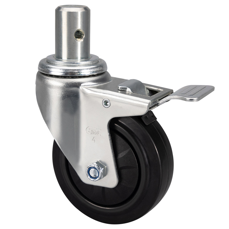 EDL Medium 4'' 110Kg Stem Iron Dual Brake Ethylene Rubber Caster 50164L-574-37