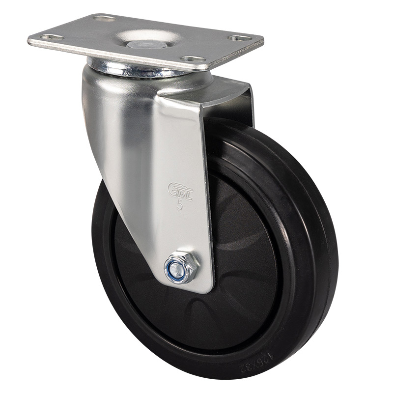 EDL Medium 5'' 130Kg Plate Swivel Ethylene Rubber Caster 50115-575-37