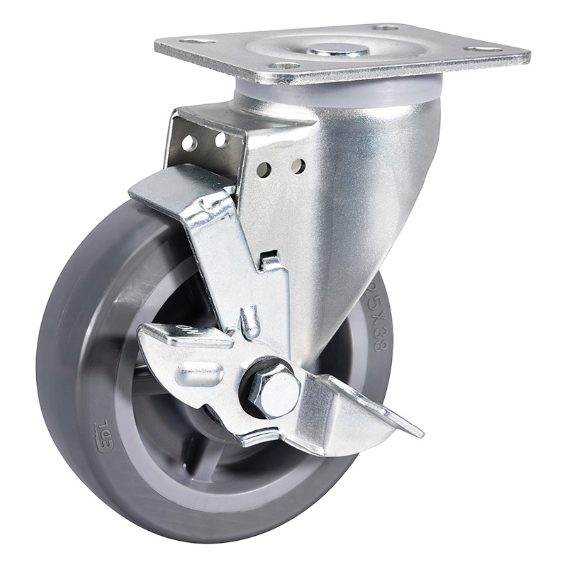 EDL Medium 5" 200kg Plate Side Wheel Brake PU Caster 66125C-665-76/C