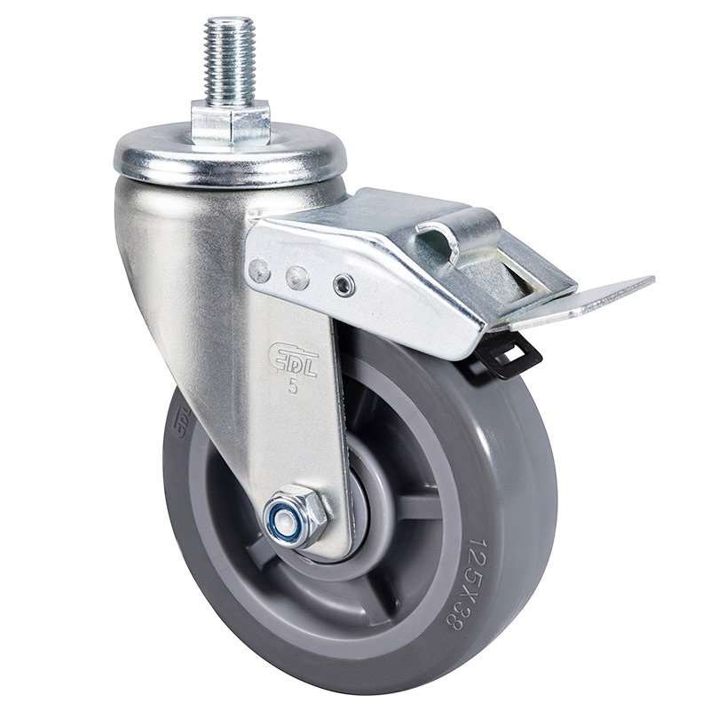 EDL Medium 5" 200kg Threaded Iron Dual Brake PU Caster 66145L-665-76